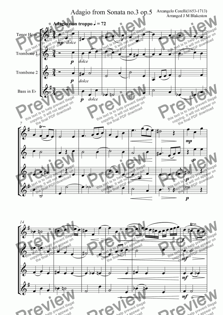 page one of Adagio from Sonata no.3 op.5 (Brass Quartette)