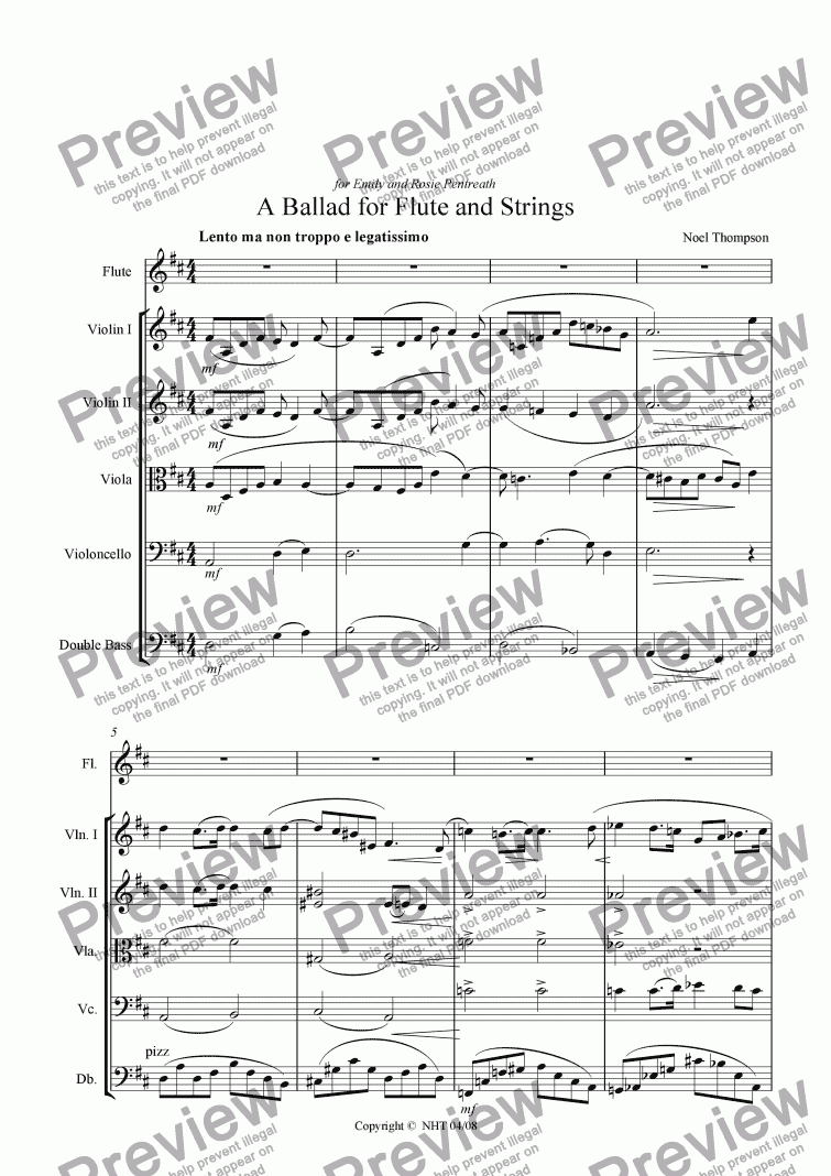 page one of A Ballad for Flute and String Orchestra with corrections