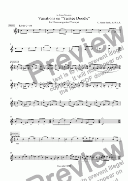 page one of Variations on "Yankee Doodle" for Solo Trumpet