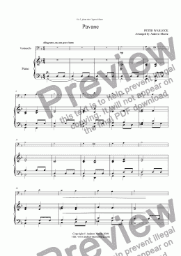 page one of Pavane from ’The Capriol Suite’ for Cello & Piano