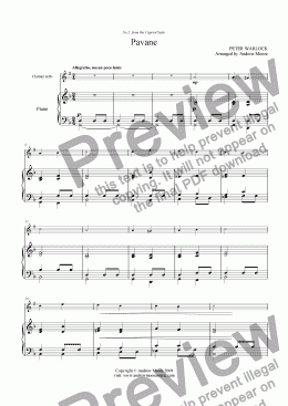page one of Pavane from ’The Capriol Suite’ for Clarinet & Piano