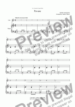page one of Pavane from ’The Capriol Suite’ for Violin & Piano