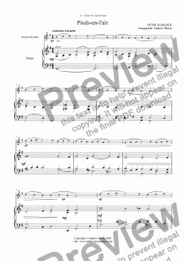page one of Pieds-en-l’air from ’The Capriol Suite’ for Descant Recorder & Piano