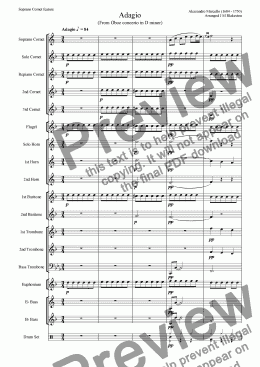 page one of Adagio from Oboe concerto in D minor (Soprano Cornet Solo)