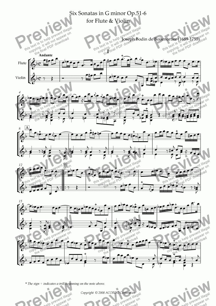 page one of Six Sonatas No.6 for Flute and Violin Op.51