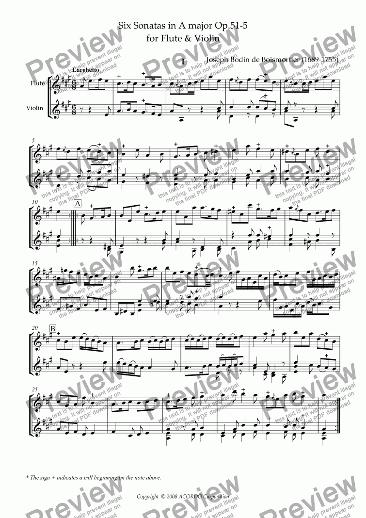 page one of Six Sonatas No.5 for Flute and Violin Op.51