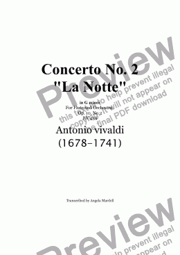 page one of Vivald Flute Concerto 439 Op. 10 No. 2 "La Notte" (kbd reduction)