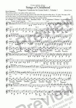 page one of Songs of Childhood - Progressive Variations for Guitar (Book 1, Volume 1)