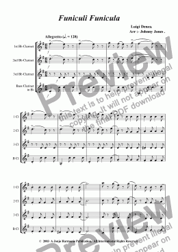 page one of Funiculi Funicula   (Clarinet Quartet)