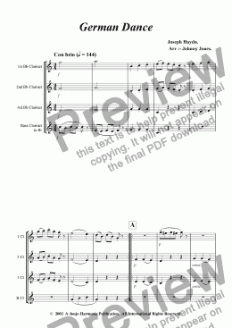 page one of German Dance   (Clarinet Quartet)