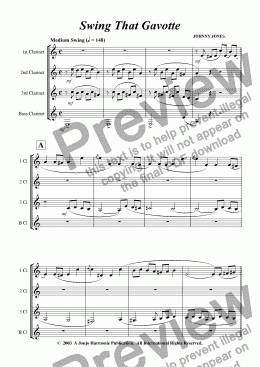 page one of Swing That Gavotte   (Clarinet Quartet)