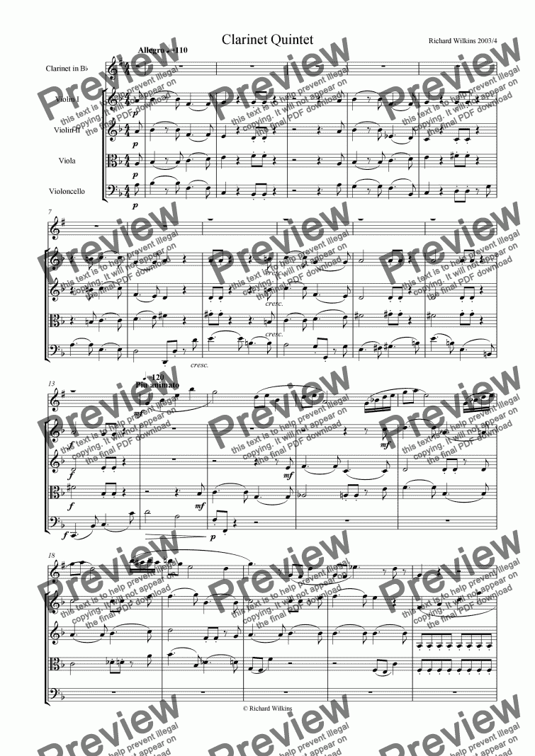 page one of Clarinet Quintet
