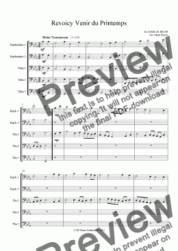 page one of Le Jeune - Revoicy venir du printemps (Tuba Quintet)