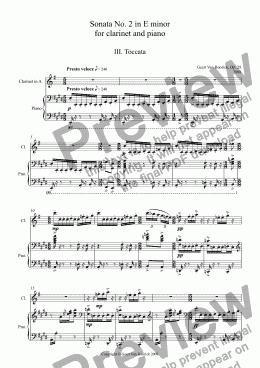 page one of Sonata No. 2 in E minor for clarinet and piano, Op. 28 - III. Toccata