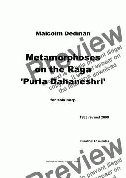 page one of Metamorphoses on the Raga ’Puria Dahaneshri’