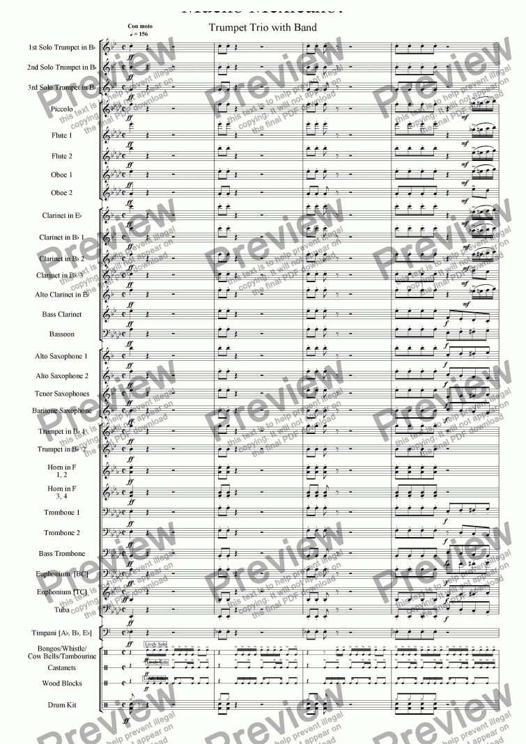 page one of Mucho Mexicano! - Trumpet Trio with Wind Band - Full Score