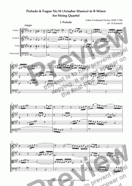 page one of Prelude & Fugue No.18 (Ariadne Musica) in B minor for String Quartet