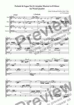 page one of Prelude & Fugue No.18 (Ariadne Musica) in B minor for Wood Quartet