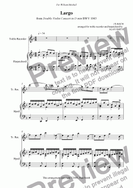 page one of Largo (Bach - Treble Recorder and Harpsichord)
