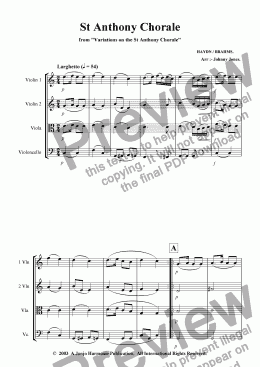 page one of St Anthony Chorale   (String Quartet)