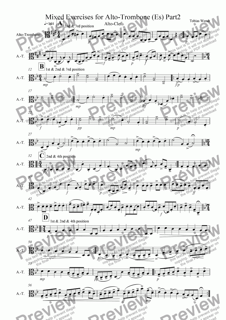 page one of !2.exercises for Alto-Trombone Solo (Alto-Clef).sib