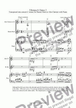 page one of Fibonacci's Dance 2 (basset horn or alto cl. + piano)