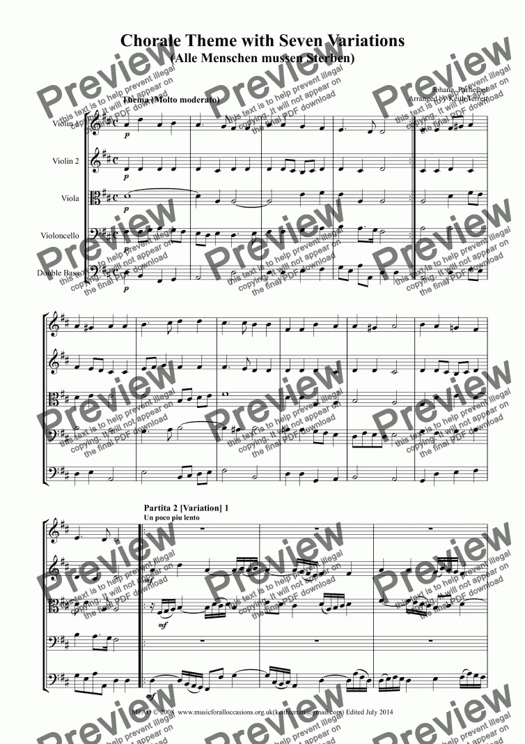 page one of Chorale Partita with Seven Variations for String Orchestra