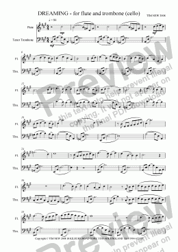 page one of DREAMING -for flute and trombone (cello)