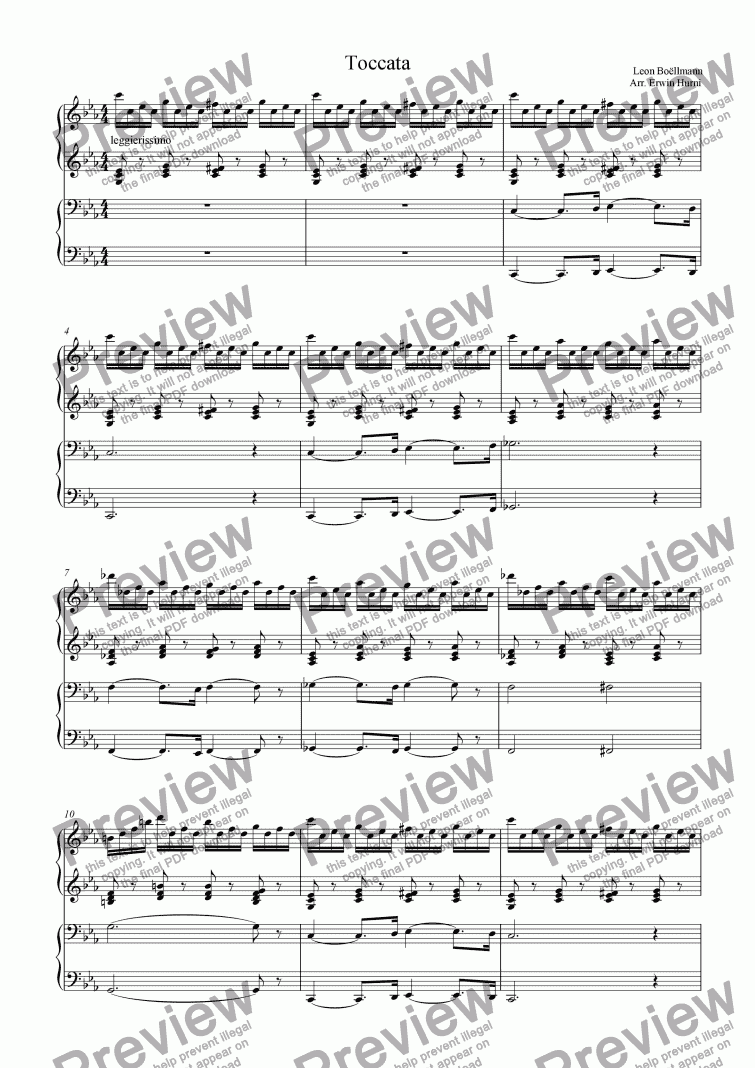 page one of Toccata L. Boellmann, Piano 4 hands