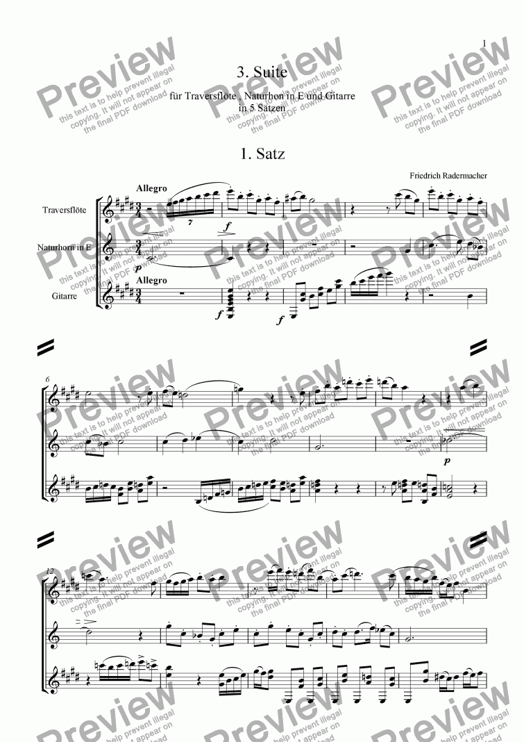 page one of 3. Trio f�r Fl�te, Naturhorn und Gitarre