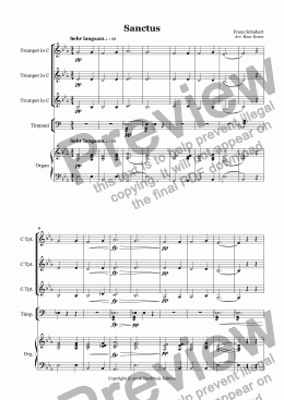 page one of Schubert: Sanctus from Deutsche Messe (3 Trumpets, Timpani and Organ)