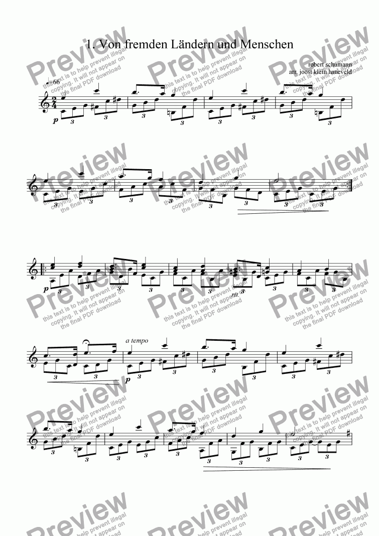 page one of Kinderszenen op. 15 by Robert Schumann (for guitar)