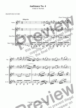 page one of Ambiance Number 4: A Ride in the Park in A Major - for Solo violin and woodwind trio.
