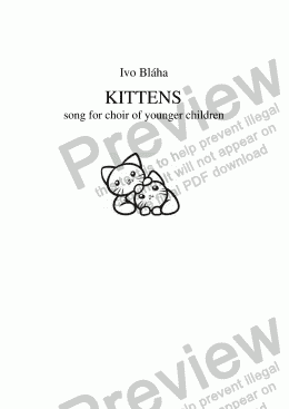 page one of KITTENS (Koťata) - song for choir of younger children and piano (English words)