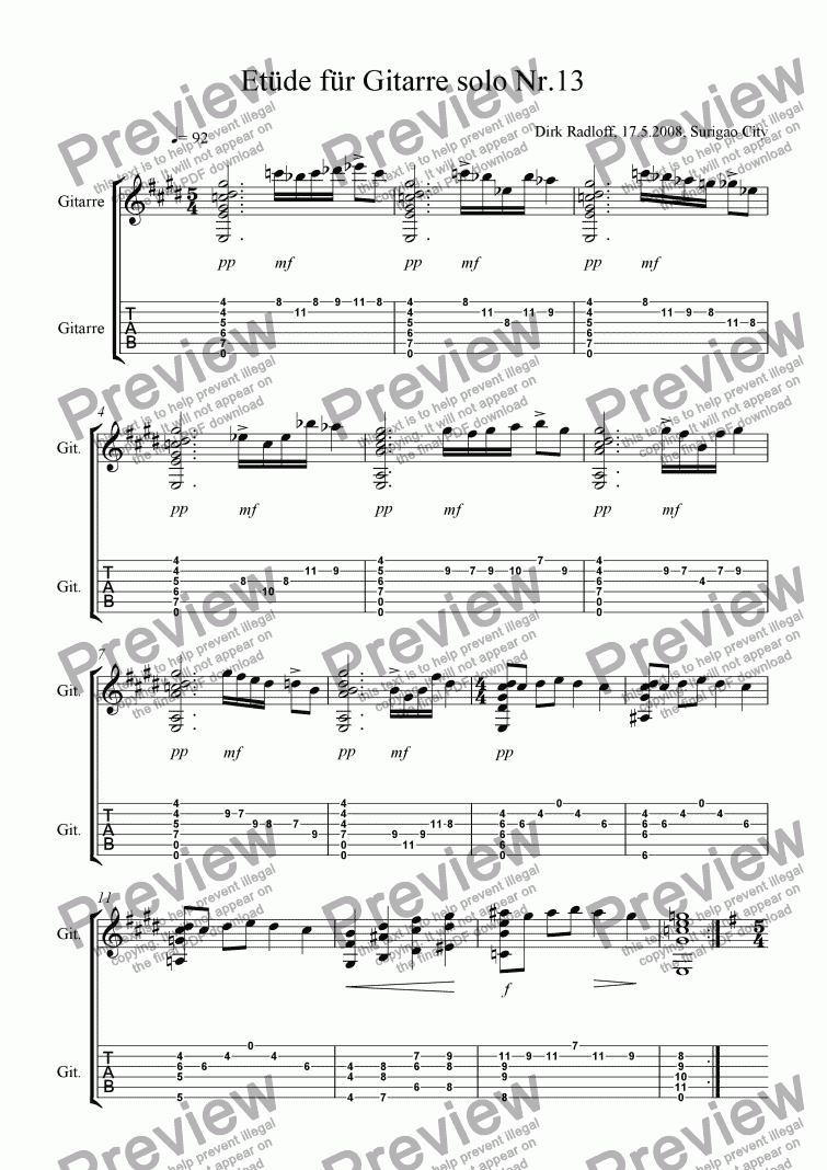 page one of Etüde Nr.13 für Gitarre solo