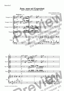 page one of Bach: Jesu, Come Let Us Praise Thee (3 Trumpets, Timpani and Organ)