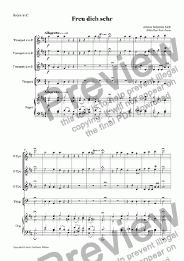 page one of Bach: Freu dich sehr (3 Trumpets, Timpani and Organ)