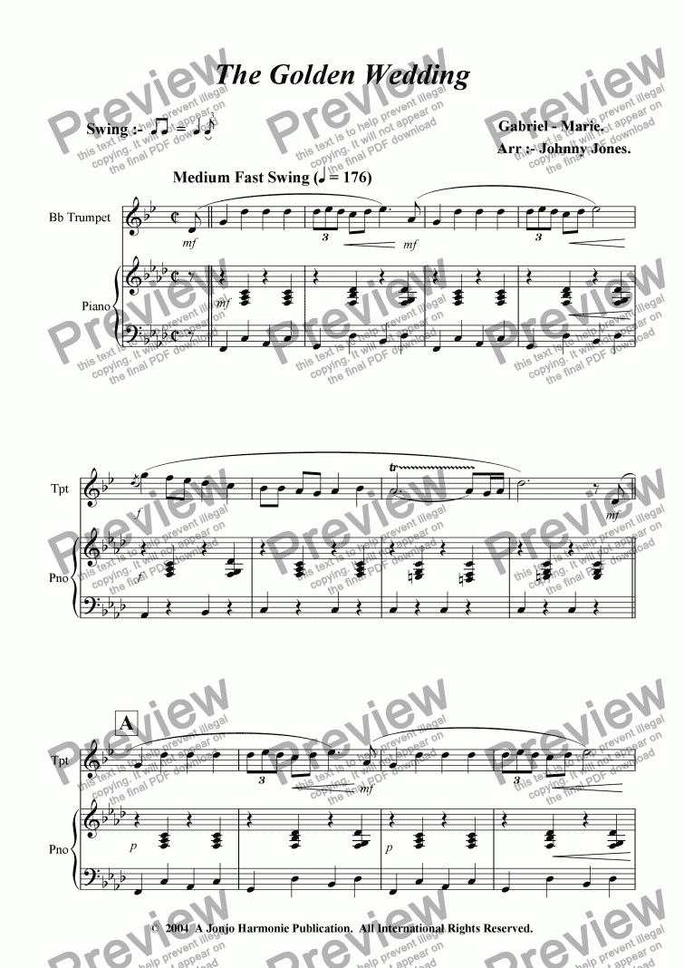 page one of Golden Wedding, The   (Bb Trumpet and Piano, In Swing style)