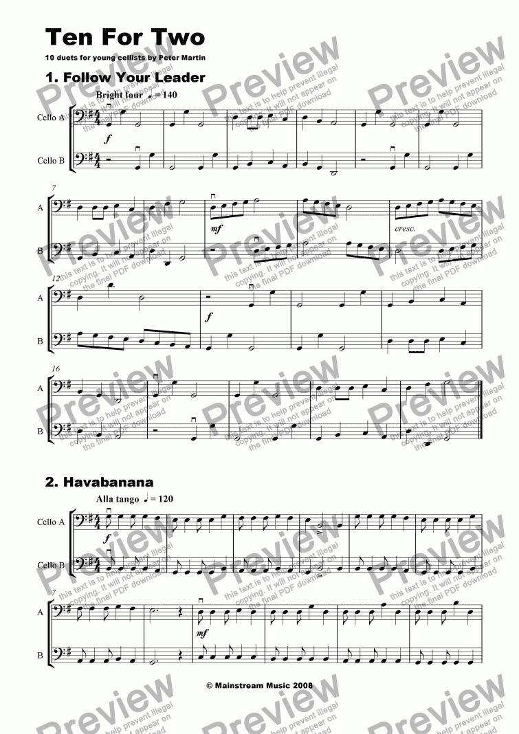 page one of Ten for Two - Cello