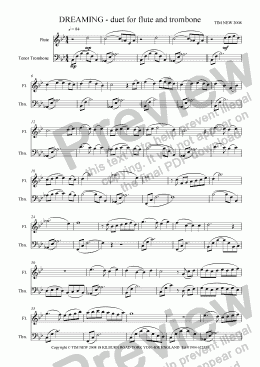 page one of Dreaming - duet for flute and trombone