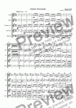 page one of Italian Serenade by Hugo Wolf arranged for wind quintet