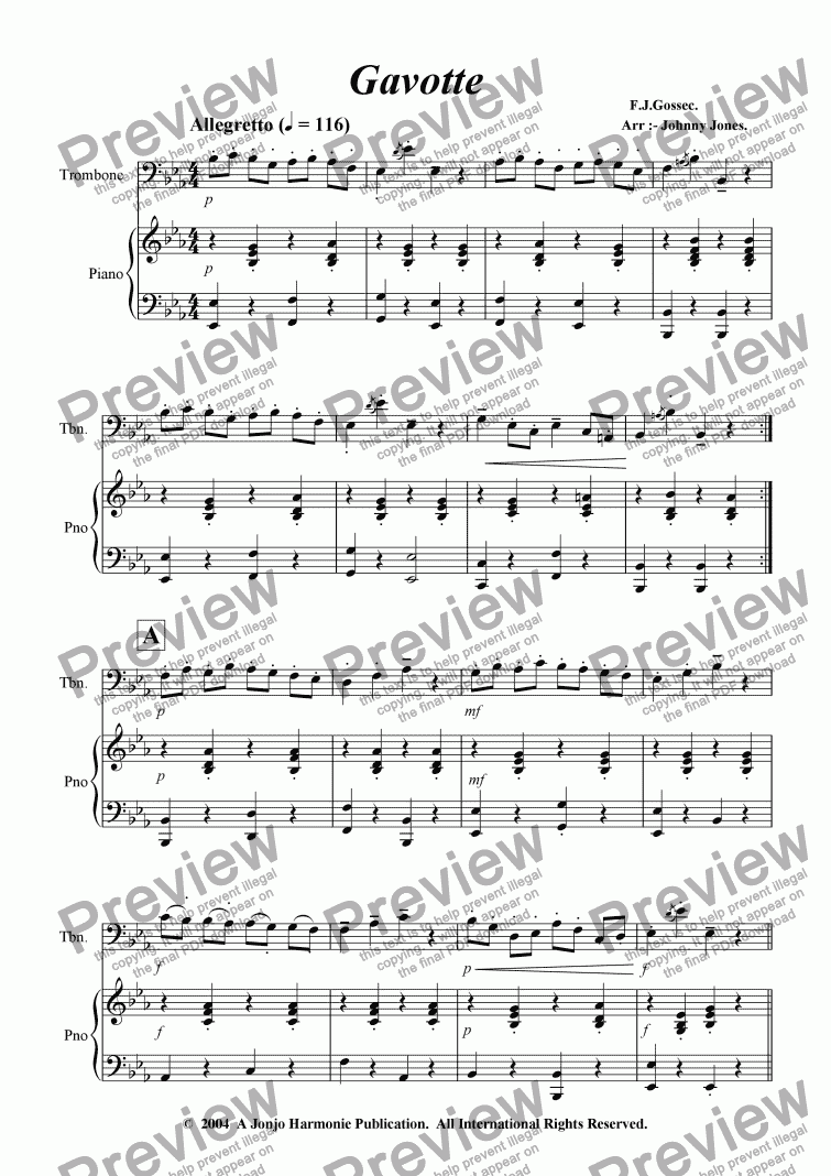page one of Gavotte   (Trombone and Piano)