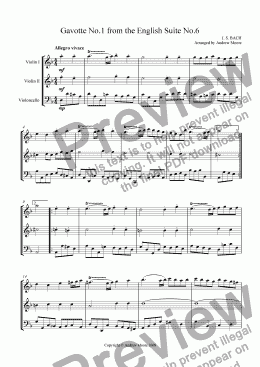 page one of ’Gavotte I from English Suite No 6’ for String Trio