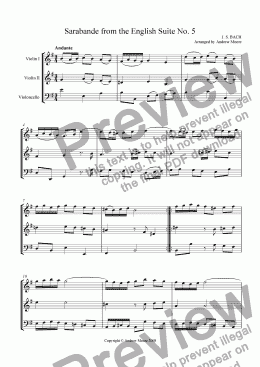 page one of ’Sarabande from English Suite 5’ for String Trio