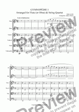 page one of Gymnopedie No. 1  for Flute or Oboe & String Quartet