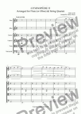 page one of Gymnopedie No. 2  for Flute or Oboe & String Quartet