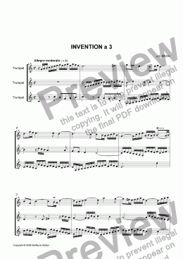 page one of Bach: Invention a 3 (3 Trumpets)