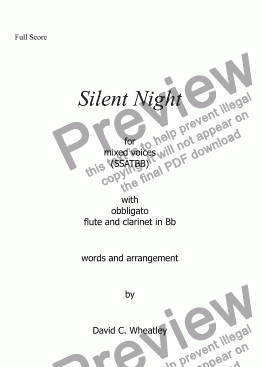 page one of Silent Night for mixed voices (SSATBB with obbligato ww) by David Wheatley