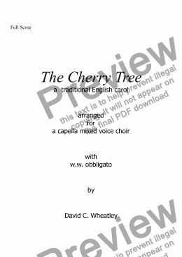 page one of Cherry tree carol for mixed voices (SSATBB with obbligato ww) by David Wheatley