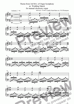 page one of Saint Saens Organ Symphony theme revised for manual organ